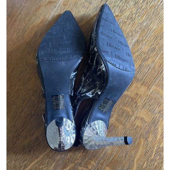 J. Renee Masiela Black Marble Metal Heel High Taper Toe Sling Memory Foam 7.5 M - Picture 11 of 12